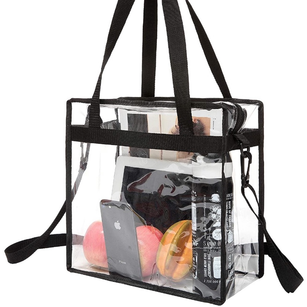 Black medium clear bag tote with straps stadium